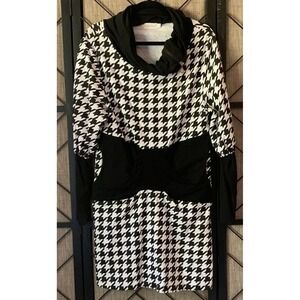Tracy Negoshian Womens L‎ Hounstooth Sheath Dress Size Large